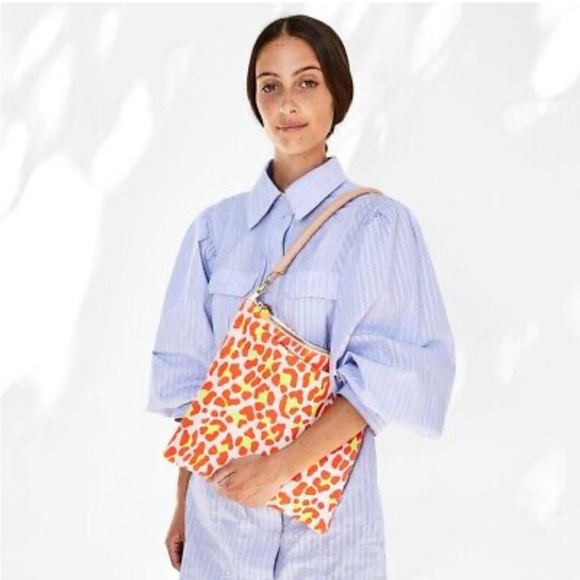 NWT Clare V. Foldover Clutch with Tabs in Cat Suede Neon Orange - Picture 2 of 7